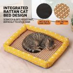 Cooling Rattan Summer Cat Bed with Anti-Slip Base