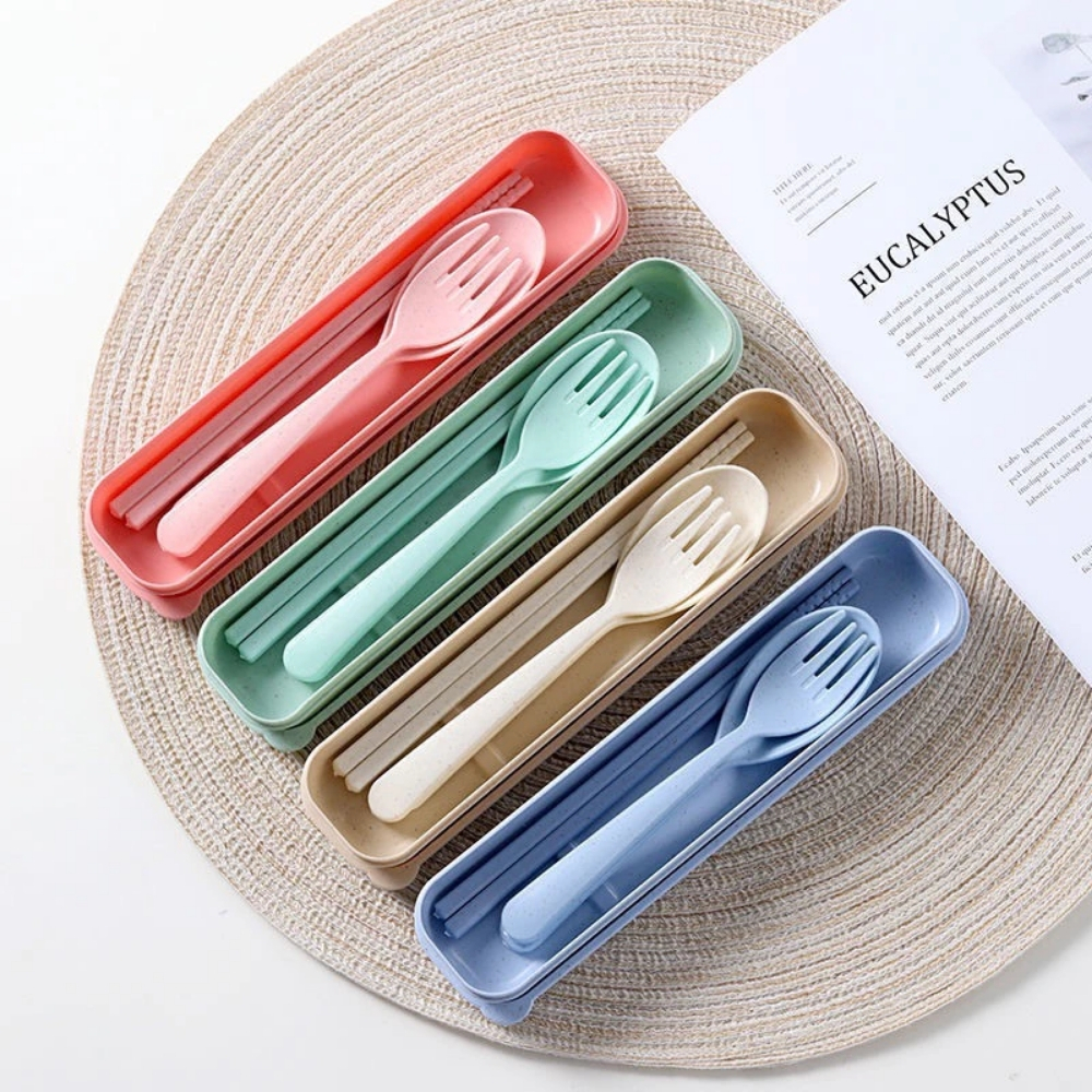ECO (73) Wheat Straw Cutlery Set With Case - Image 1